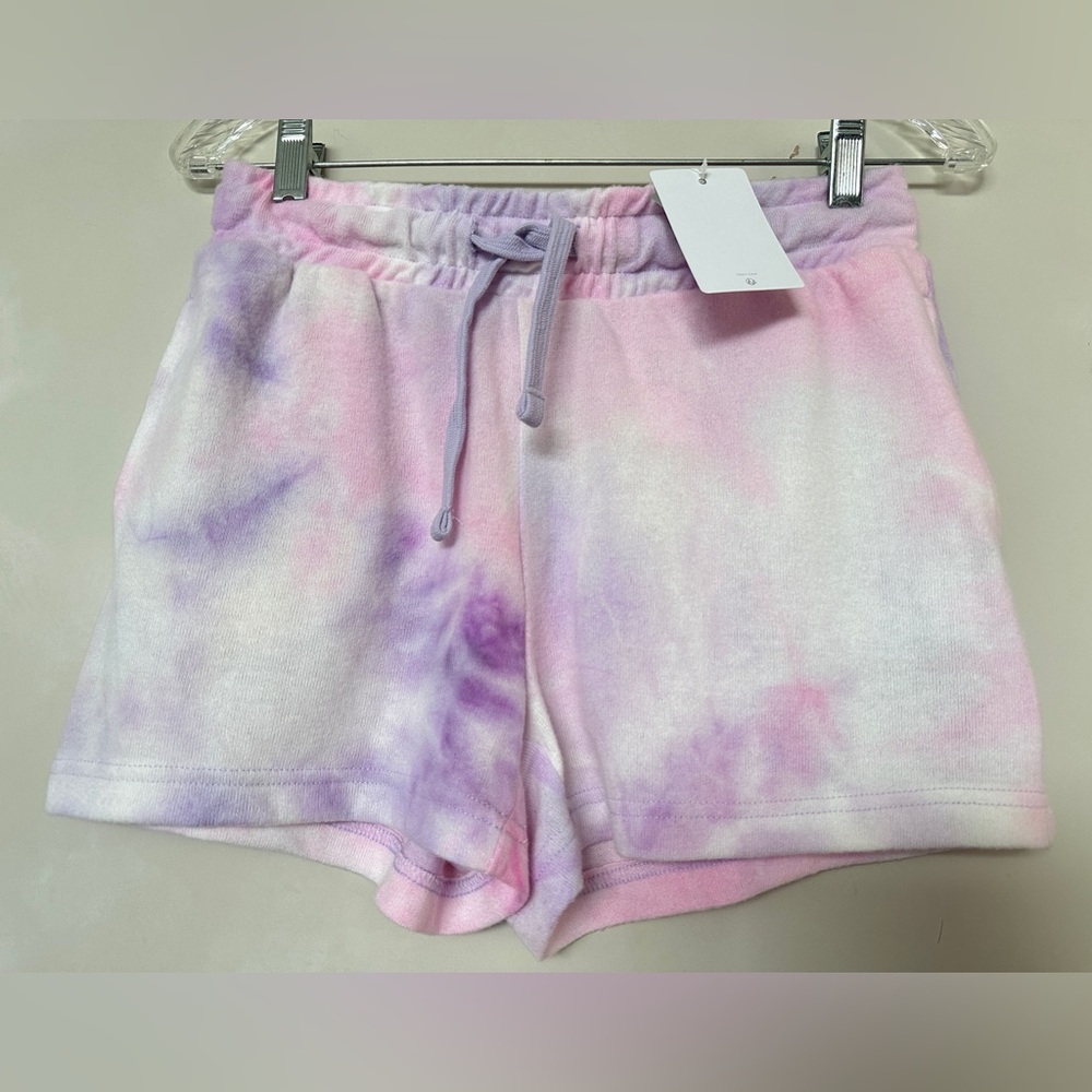 NWT Roxy Tie Dye Elastic Waist Drawstring Pocket Sweat Shorts Purple Pink Small